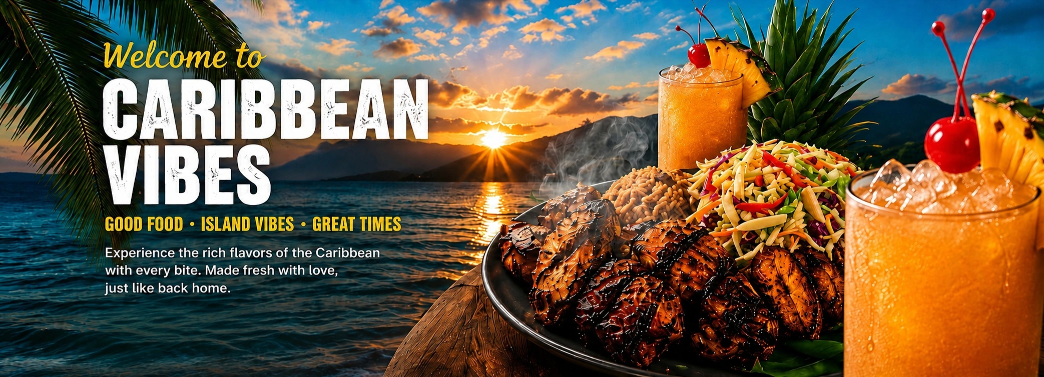 Caribbean Vibes tropical food banner